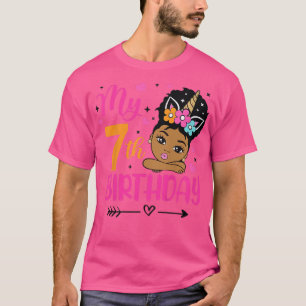 Kids My 7th Birthday Unicorn Black Girl Birthday G T-Shirt
