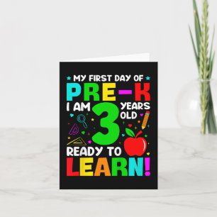 Kids My First Day Of Pre-k 3 Years Old First Day O Card