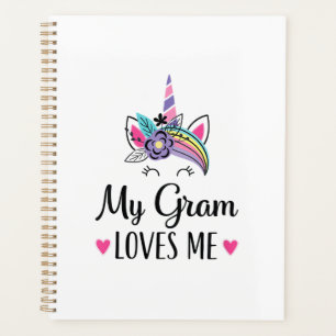 Kids My Gram Loves Me Unicorn Granddaughter T-Shir Planner