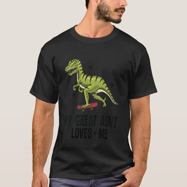 Kids My Great Aunt Loves Me Grand Nephew Dinosaur T-Shirt (Front)