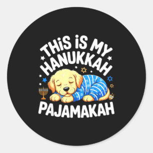 Kids My Hanukkah Pajamas Pajamakah Puppy Hanukkah  Classic Round Sticker