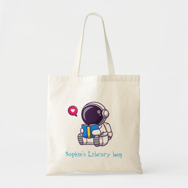 Kid's name astronaut book library bag (Front)