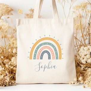 Kids Name Boho Pastel Earth Tones Tote Bag