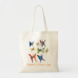 Kid's name cute butterflies library bag