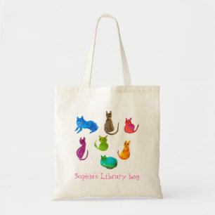 Kid's name cute cats book library bag