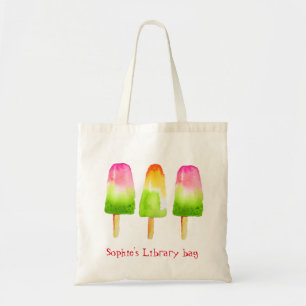 Kid's name cute popsicle book library bag