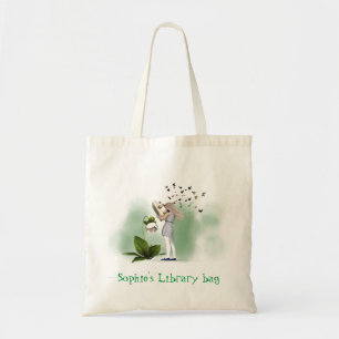 Kid's name cute whimsical books library bag