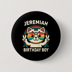 Kids Name Jeremiah Birthday Boy Cat 6 Cm Round Badge
