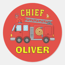 Kids Name Label Personalised Firetruck Sticker