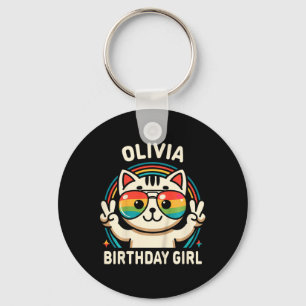 Kids Name Olivia Birthday Girl Cat Key Ring