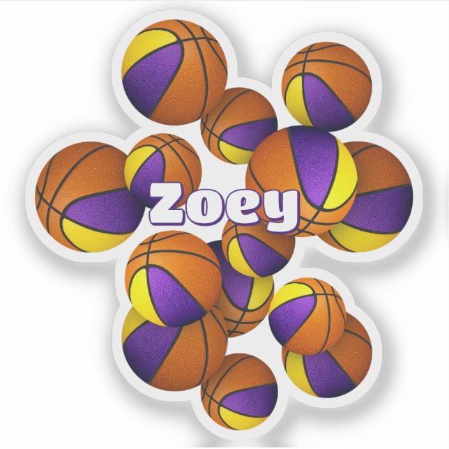kids name on purple gold team colours basketballs (Front)