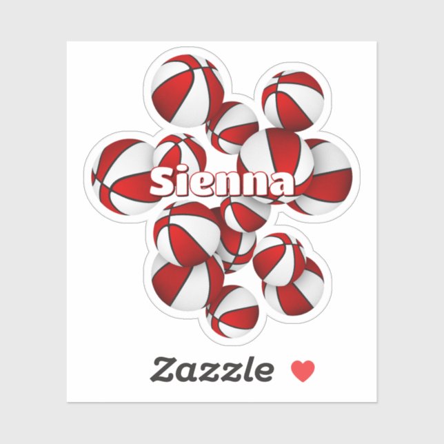 kids name on red white team colours basketballs (Sheet)