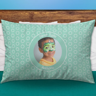 Kids Name Photo Green Personalised  Pillowcase