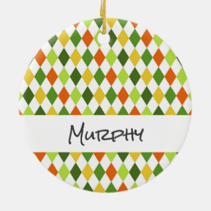 Kids NAME PHOTO Irish Colourful Green Orange Yello Ceramic Tree Decoration