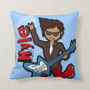 Kids name rockstar guitar boy blue pillow