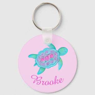 Kids named turtle whimsical art keychain