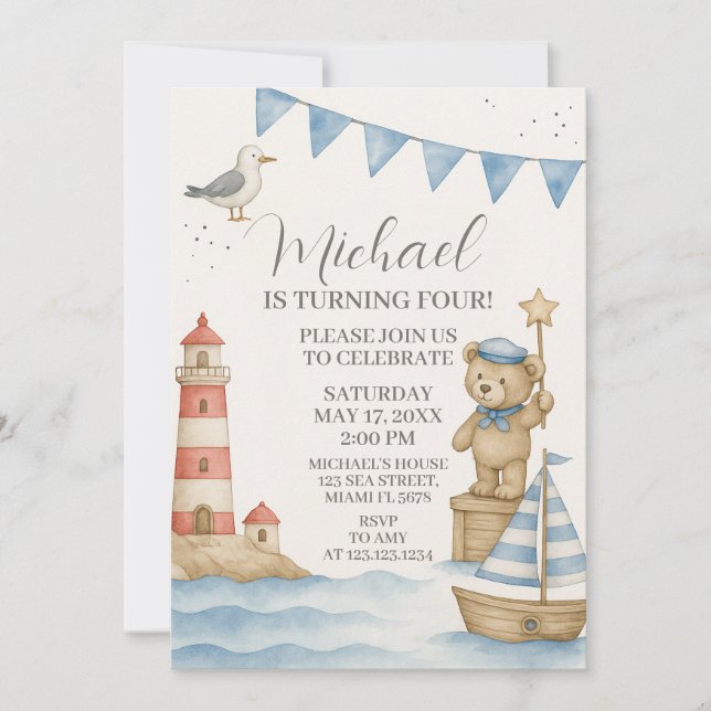 Kids Nautical Birthday Invite (Front)