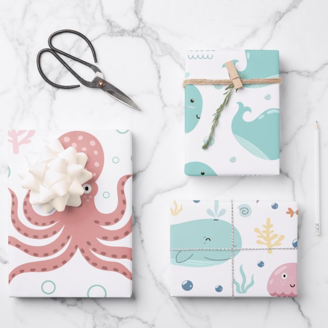 Kids Nautical Pattern Wrapping Paper Sheet (Front)