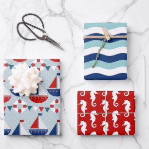Kids Nautical Pattern Wrapping Paper Sheet