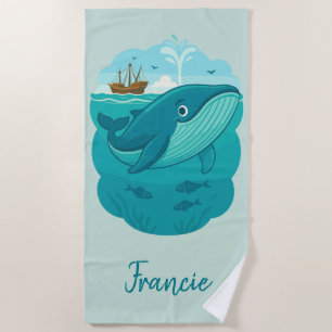 Kids Nautical Sea Whale Beach Towel
