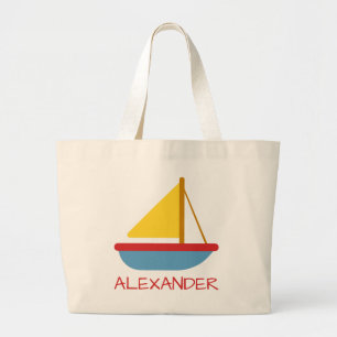 Kids Nautical Toy Sailboat Personalized Toy Large Tote Bag