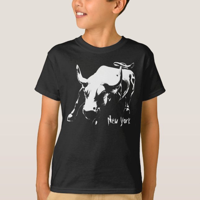 Kid's New York T-shirt Bull Statue Souvenir Shirt (Front)