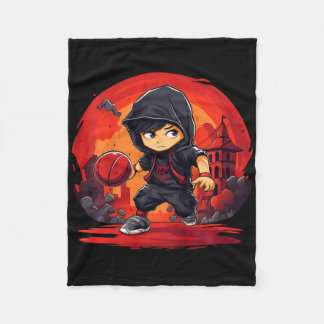 Kids Ninja Boy Playing Sketll  Fleece Blanket