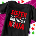 Kids Ninja Party Karate Sister of Birthday Ninja Baby T-Shirt<br><div class="desc">This Sister of the Birthday Ninja design makes is perfect for a matching family ninja birthday party theme. Features Japanese symbol for Ninjutsu with cartoon ninja throwing stars the birthday boy or girl will LOVE! This ninja birthday design for the sister of the birthday ninja that likes ninjas, karate, taekwondo,...</div>