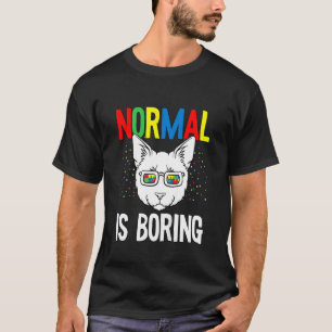 Kids Normal Is Boring Autism Awareness Cute Cat Pu T-Shirt