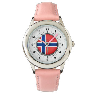 Kid's Norway Flag Pink Leather Strap Watch