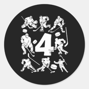 Kids Number 4 Years Ice Hockey 4th Birthday Classic Round Sticker