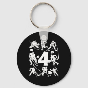 Kids Number 4 Years Ice Hockey 4th Birthday  Key Ring