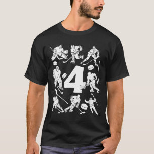 Kids Number 4 Years Ice Hockey 4th Birthday  T-Shirt
