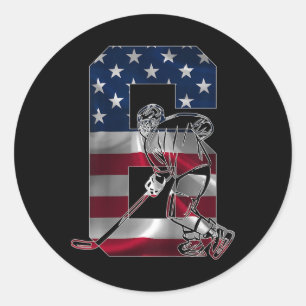 Kids Number 6 Years Ice Hockey 6th Birthday  Classic Round Sticker