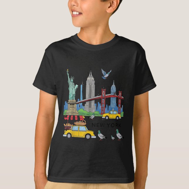 Kids Nyc Souvenir New York City Usa Icons Yellow T T-Shirt (Front)