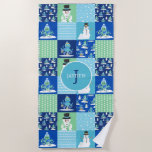 Kids Octopus Winter Sports Patchwork Personalised  Beach Towel<br><div class="desc">Kids Octopus Winter Sports Patchwork Personalised Quilt Pattern Beach Towel. Octopus and Snowman pattern with winter sports,  skiing,  sledding,  and snowboarding. Winter Holiday Christmas or Hanukah or winter birthday.</div>