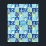 Kids Octopus Winter Sports Patchwork Personalised  Fleece Blanket<br><div class="desc">Kids Octopus Winter Sports Patchwork Personalised Quilt Pattern Blanket. Octopus and Snowman pattern with winter sports,  skiing,  sledding,  and snowboarding. Winter Holiday Christmas or Hanukah or winter birthday.</div>