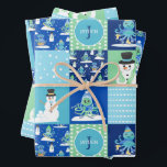 Kids Octopus Winter Sports Patchwork Personalised  Wrapping Paper Sheet<br><div class="desc">Kids Octopus Winter Sports Patchwork Personalised Quilt Pattern Wrapping Paper. Octopus and Snowman pattern with winter sports,  skiing,  sledding,  and snowboarding. Winter Holiday Christmas or Hanukah or winter birthday.</div>