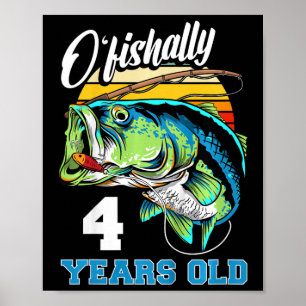 Kids Ofishally 4 Years Old Fisherman 4th Birthday Poster