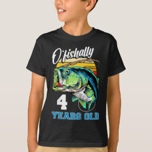 Kids Ofishally 4 Years Old Fisherman 4th Birthday T-Shirt