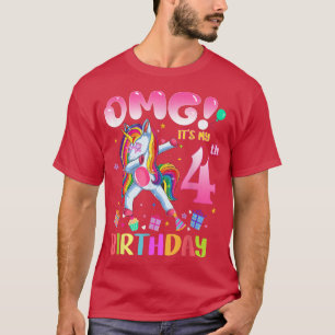 Kids OMG Its My 4th Birthday Girls Dabbing Unicorn T-Shirt