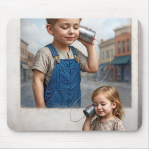 Kids On a Tin Can Telephone Mouse Pad