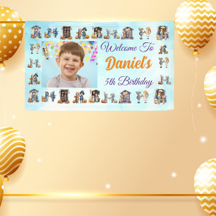 Kids on Halloween Theme Light Blue Birthday Banner