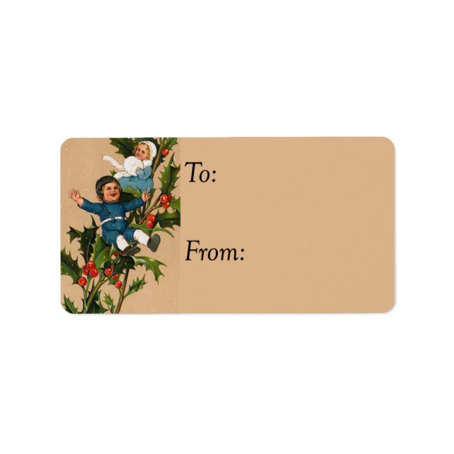 Kids on Holly Vintage Gift Tag (Front)