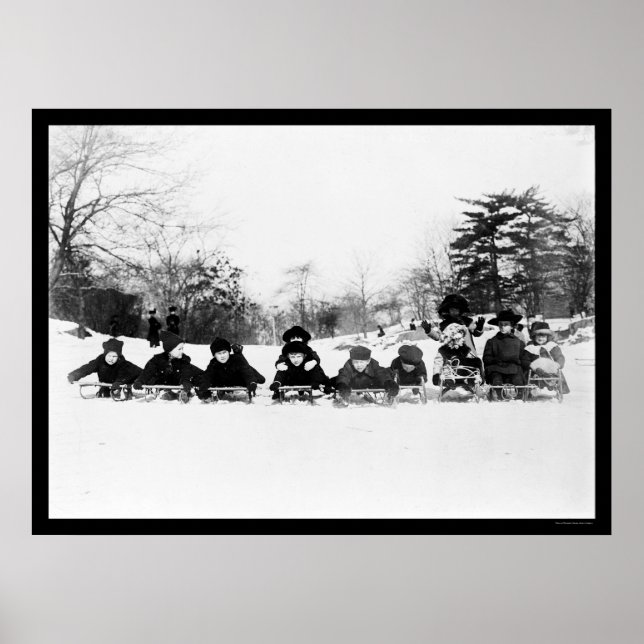 Kids on Sleds in Central Park 1915 Poster (Front)
