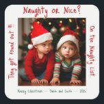 Kids On The Naughty List Christmas Square Sticker<br><div class="desc">Are they Naughty or Nice? Well, they've been found out, and they are on the Naughty List! Merry Christmas anyway. Luckily, there's always next Christmas. Santa will be making up new "Naughty or Nice Lists" every year. This all makes for some fun holiday stickers for your family and friends gifts...</div>