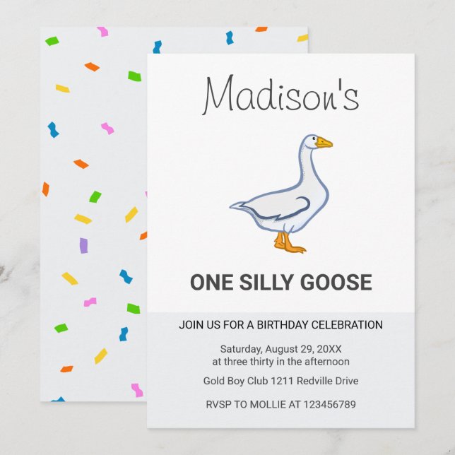Kids One Silly Goose First Birthday Invitation (Front/Back)