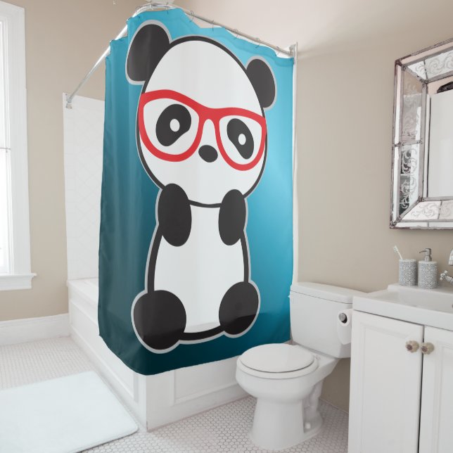 Kids or Lovers of Panda Bathroom Rug Shower Curtain (In Situ)