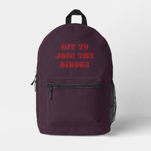 kids or teen cherry purple, off to join circus printed backpack