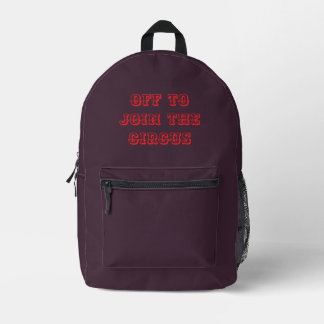 kids or teen cherry purple, off to join circus printed backpack